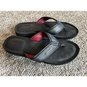 Coach Women's Black Leather Flip Flop Sandals